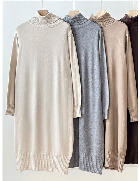 Vestido punto cuello vuelto detalle trenzado