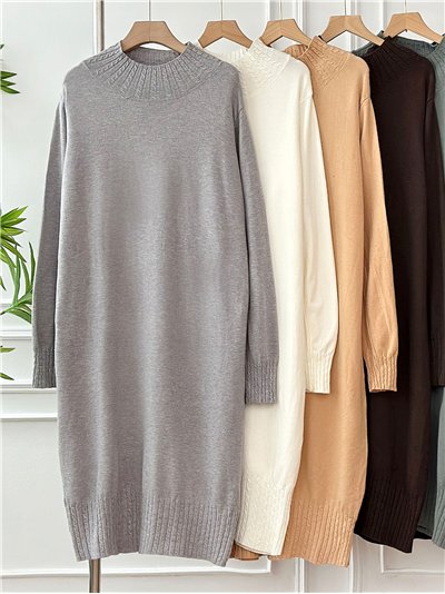 Vestido punto cuello perkins detalle trenzado