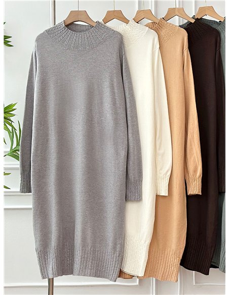 Vestido punto cuello perkins detalle trenzado