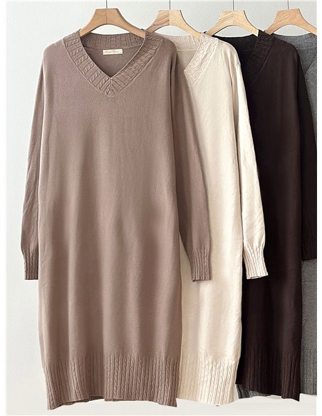 Vestido punto escote pico detalle trenzado