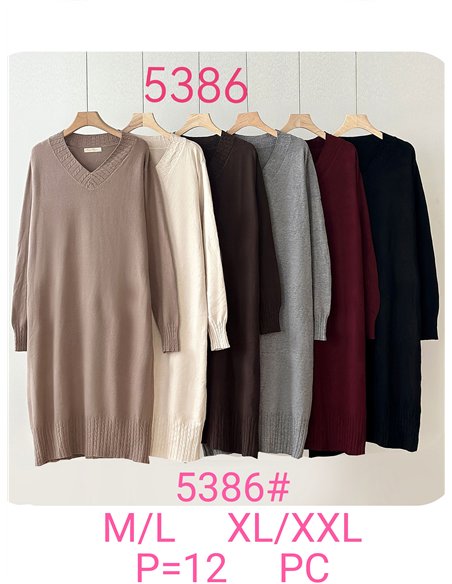 Vestido punto escote pico detalle trenzado