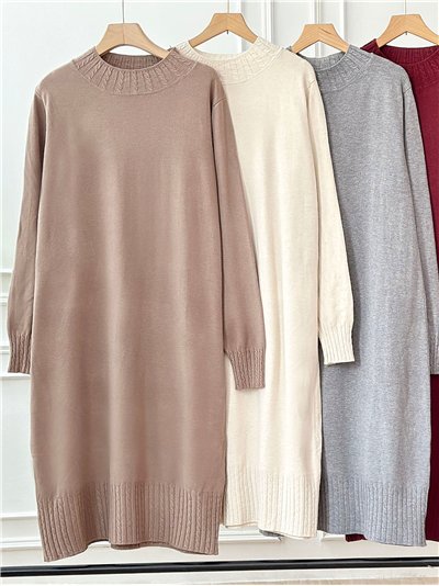 Vestido punto cuello redondo detalle trenzado