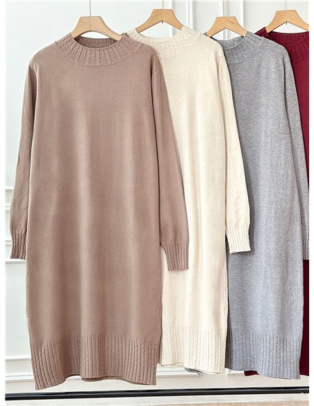 Vestido punto cuello redondo detalle trenzado