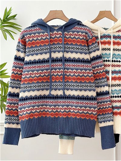 Sudadera punto jacquard nórdico con capucha