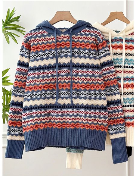 Sudadera punto jacquard nórdico con capucha