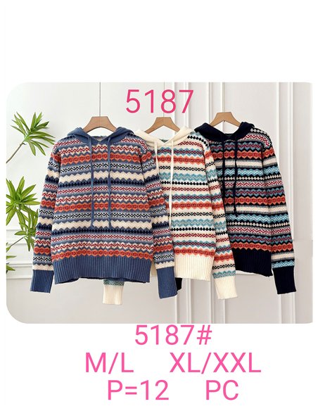 Sudadera punto jacquard nórdico con capucha