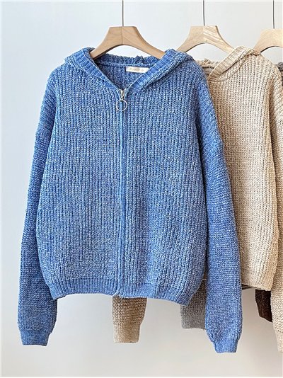 Chaqueta chenilla con capucha y cremallera