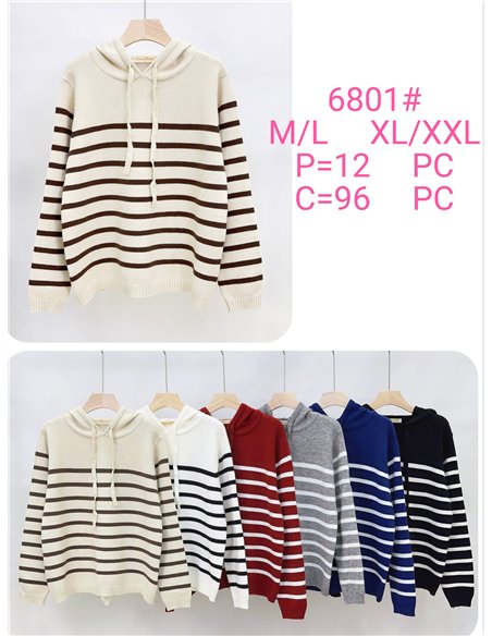 Sudadera punto rayas con capucha