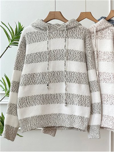 Sudadera punto rayas bouclé con capucha