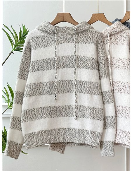 Sudadera punto rayas bouclé con capucha