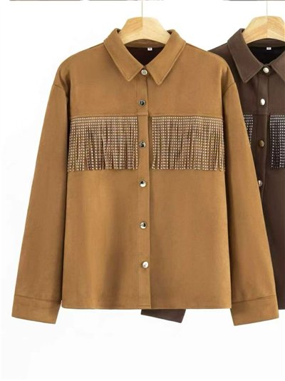 Sobrecamisa efecto ante flecos strass