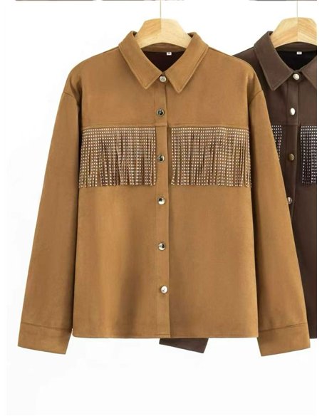 Sobrecamisa efecto ante flecos strass