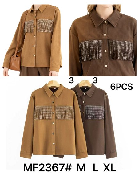 Sobrecamisa efecto ante flecos strass