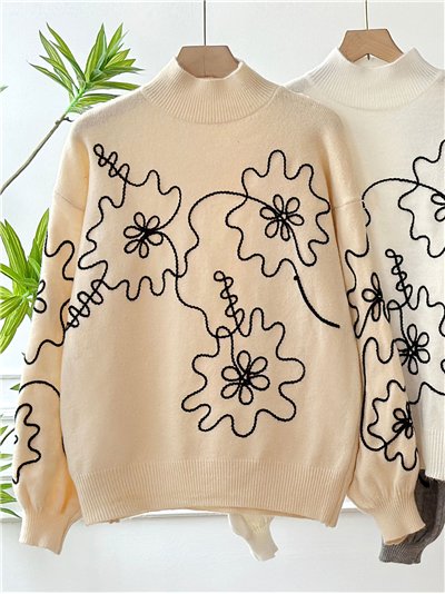 Jersey bordado floral relieve