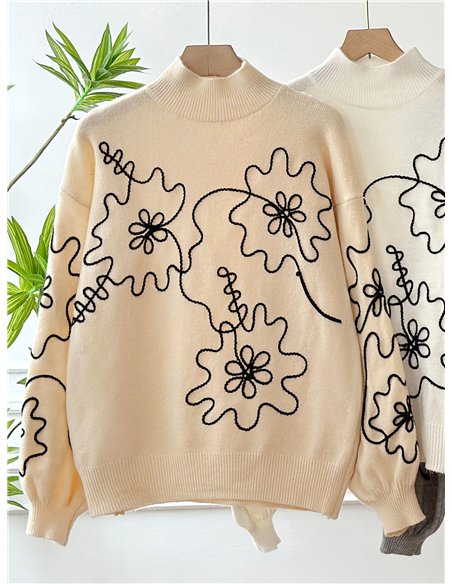 Jersey bordado floral relieve