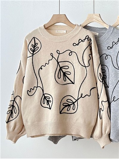 Jersey bordado hojas relieve