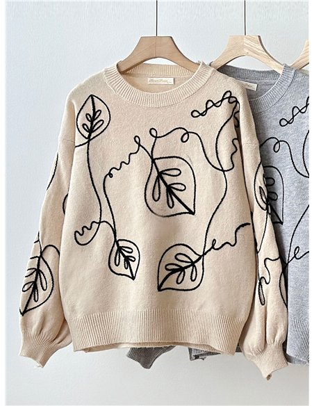 Jersey bordado hojas relieve