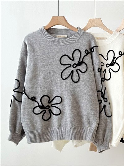 Jersey bordado floral relieve