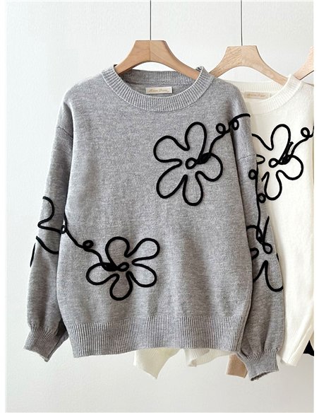 Jersey bordado floral relieve