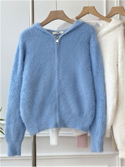 Cárdigan pelo capucha y cremallera