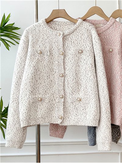 Chaqueta punto jaspeado botones perla