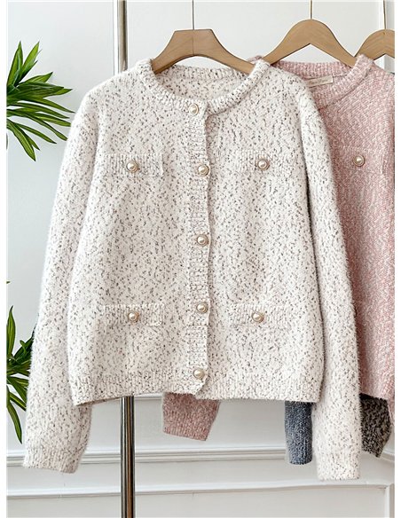 Chaqueta punto jaspeado botones perla