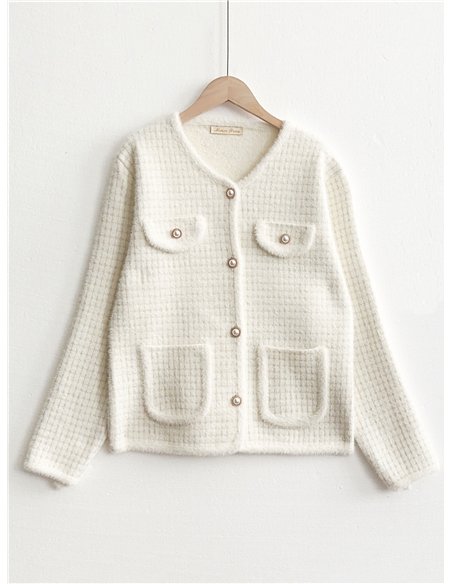 Chaqueta punto tweed ribete contraste y botones perla