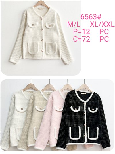 Chaqueta punto tweed ribete contraste y botones perla 2