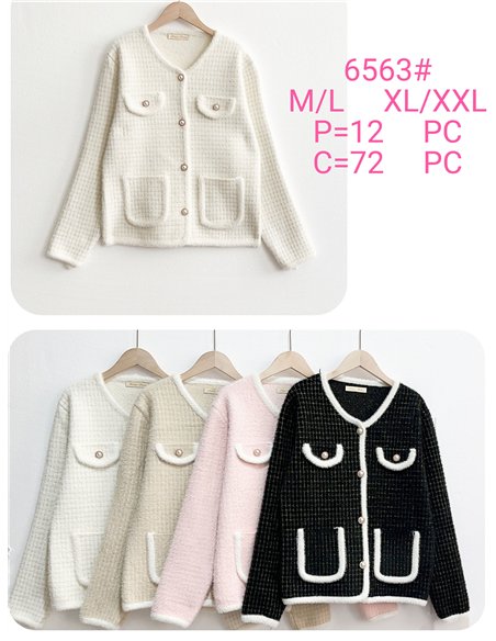 Chaqueta punto tweed ribete contraste y botones perla