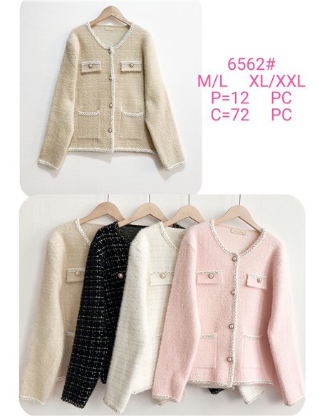 Chaqueta punto tweed ribete contraste y botones perla