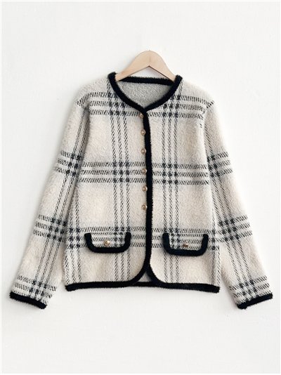 Chaqueta punto cuadros ribete contraste