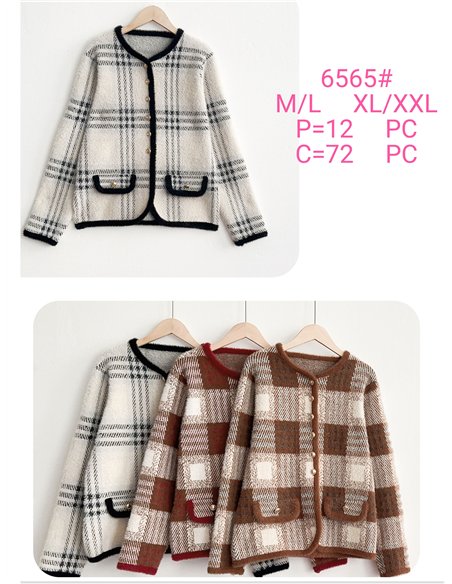 Chaqueta punto cuadros ribete contraste