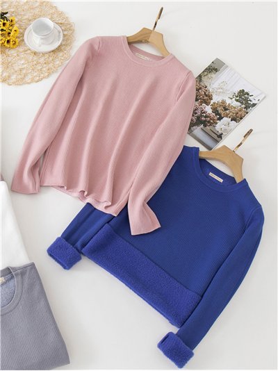 Jersey térmico canalé felpa interior cuello redondo