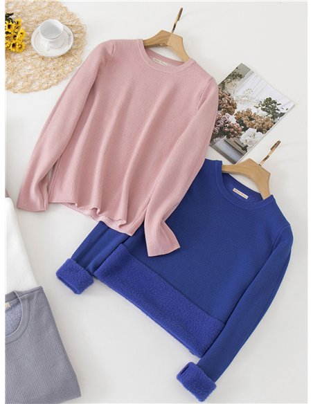 Jersey térmico canalé felpa interior cuello redondo