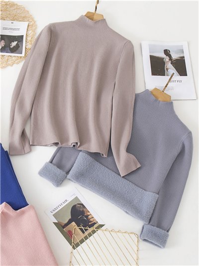 Jersey térmico canalé felpa interior cuello perkins