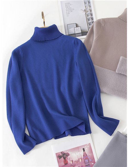 Jersey térmico canalé felpa interior cuello vuelto