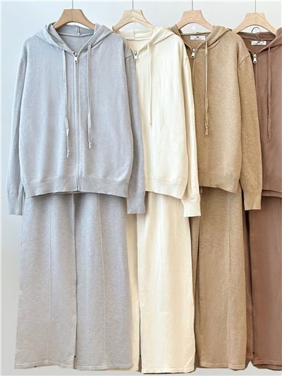 Conjunto Sudadera punto capucha cremallera + Pantalón recto