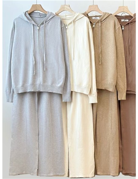 Conjunto Sudadera punto capucha cremallera + Pantalón recto