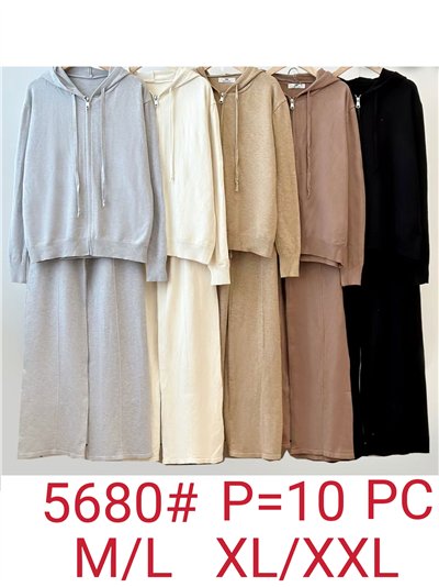 Conjunto Sudadera punto capucha cremallera + Pantalón recto 2
