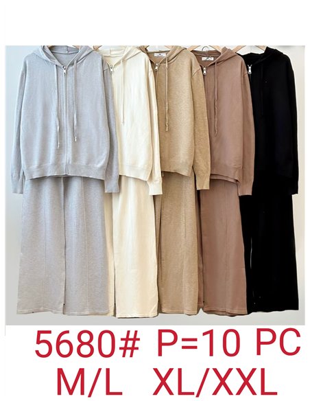 Conjunto Sudadera punto capucha cremallera + Pantalón recto
