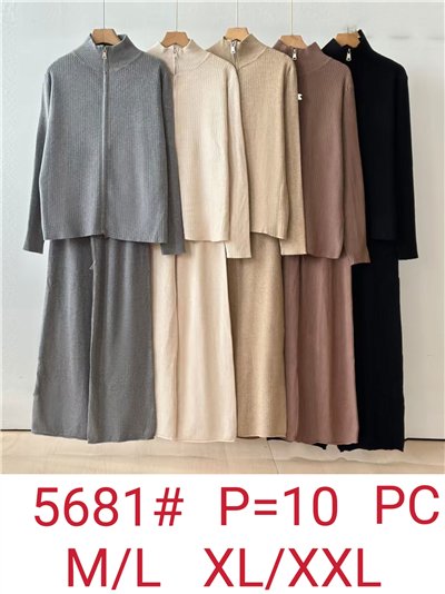 Conjunto Chaqueta punto canalé cuello perkins + Pantalón 2