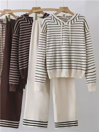 Conjunto Sudadera punto rayas capucha + Pantalón