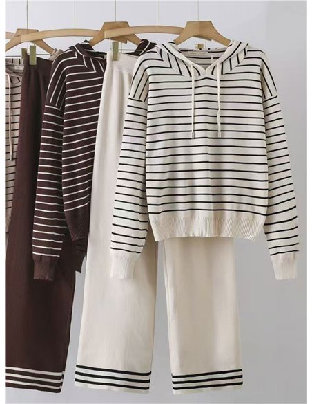 Conjunto Sudadera punto rayas capucha + Pantalón