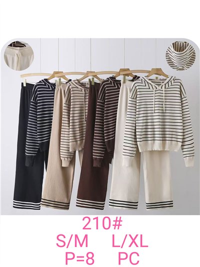 Conjunto Sudadera punto rayas capucha + Pantalón 2