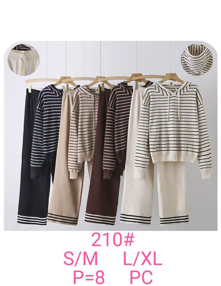 Conjunto Sudadera punto rayas capucha + Pantalón