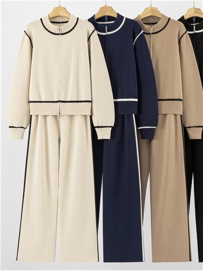 Conjunto Chaqueta punto ribetes contraste + Pantalón
