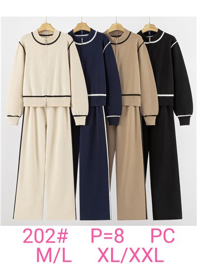 Conjunto Chaqueta punto ribetes contraste + Pantalón 2