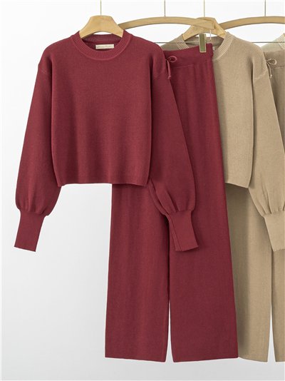 Conjunto Jersey cropped manga abullonada + Pantalón