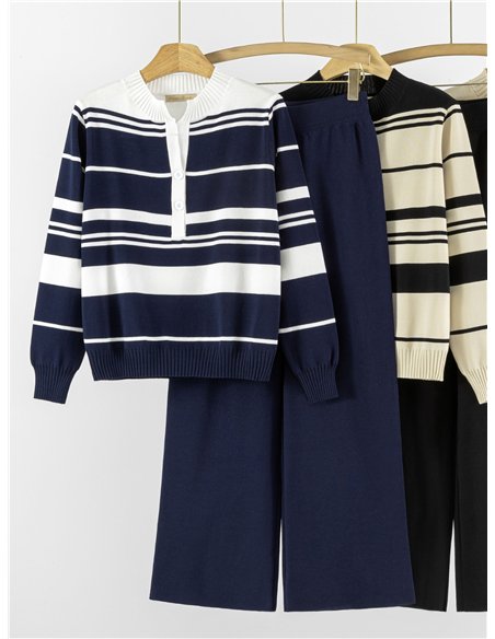Conjunto Jersey franjas cuello polo + Pantalón