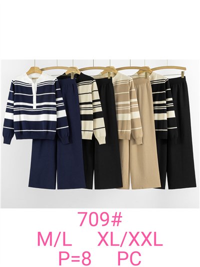 Conjunto Jersey franjas cuello polo + Pantalón 2